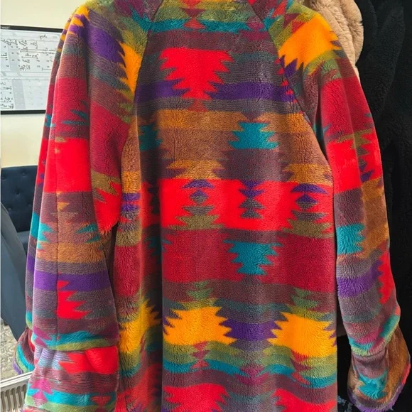 Vintage Bright Plush Oversized Aztec Print Coat size M
